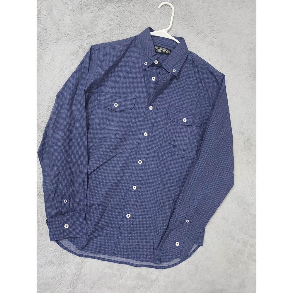 J Peterman Company Shirt Mens Medium Long Sleeve Button Down Polka Dot Blue EUC